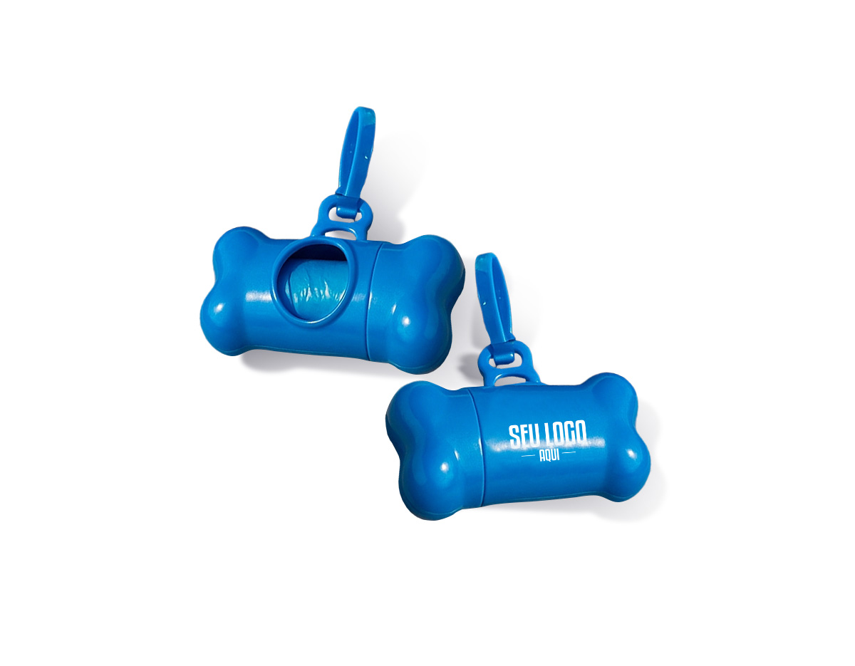 Kit de saquinhos coletores em formato de osso. Feito em plástico, possui abertura rosqueável que permite encaixar o refil, além de espaço para a retirada dos saquinhos. Acompanha mosquetão de plástico e refil de saquinhos.