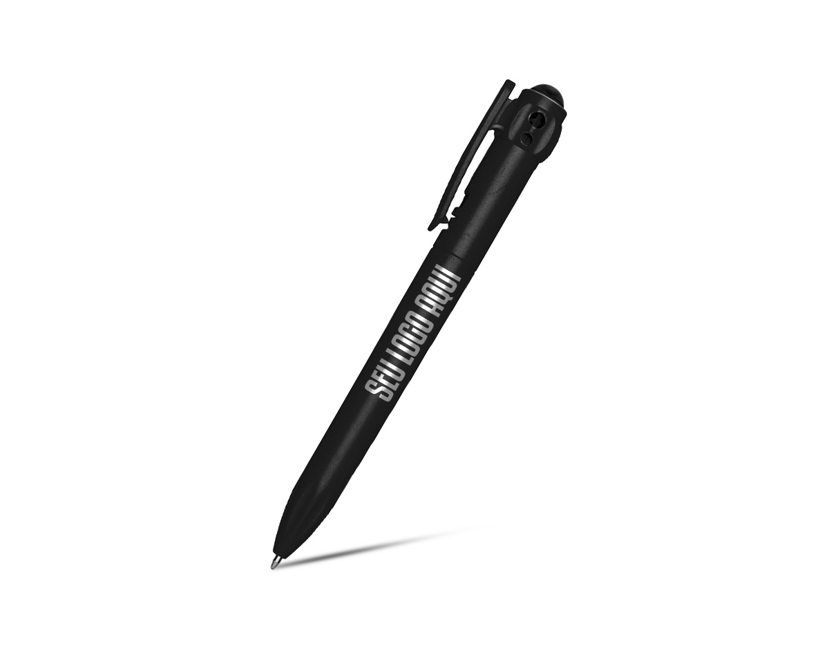 Caneta plástica com carga esferográfica azul de 1.0mm e acionamento por clique. Ideal como brinde corporativo, une praticidade, ótimo desempenho na escrita e design funcional que valoriza a marca.