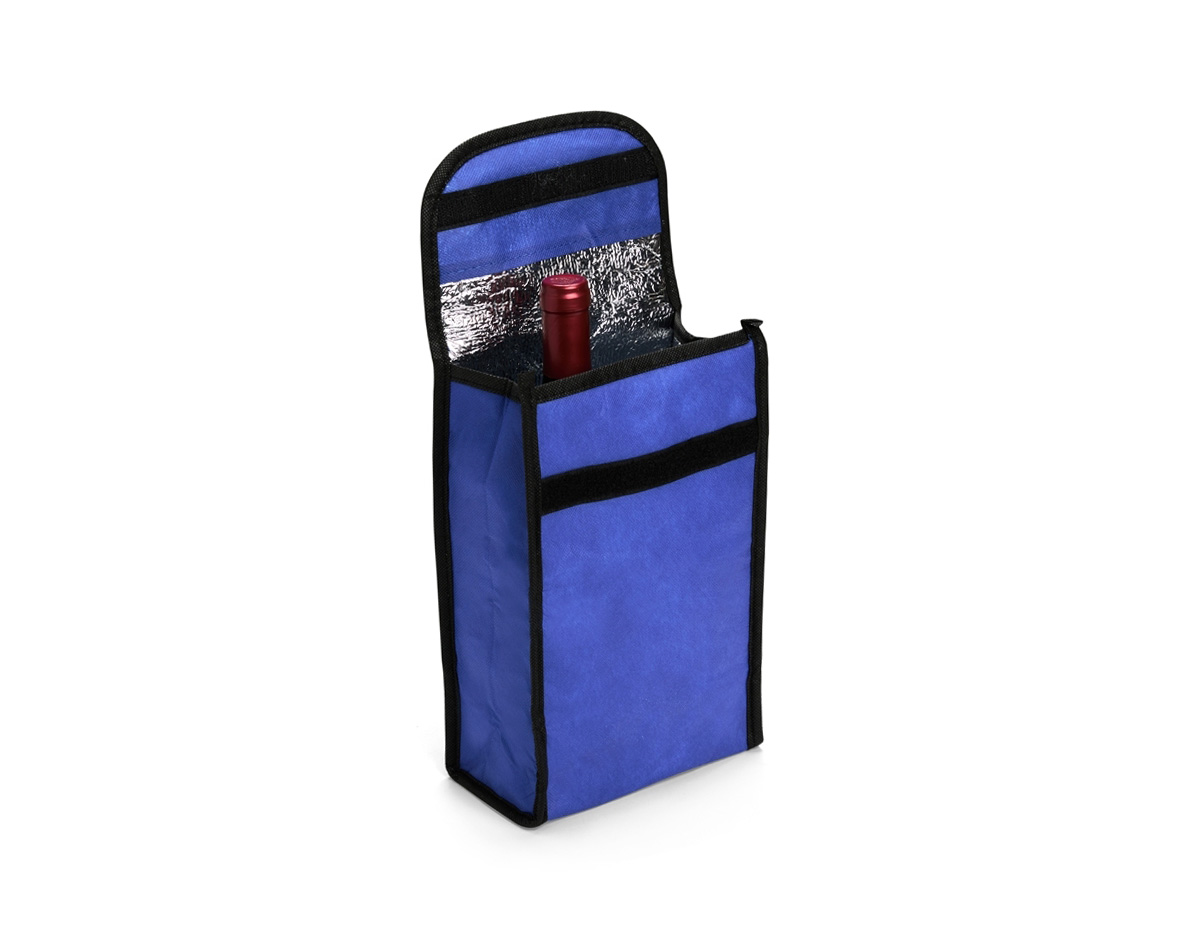 Bolsa térmica confeccionada em rPET impermeável, com capacidade máxima de 4 litros, revestimento térmico em folha de alumínio e alça de mão em nylon.