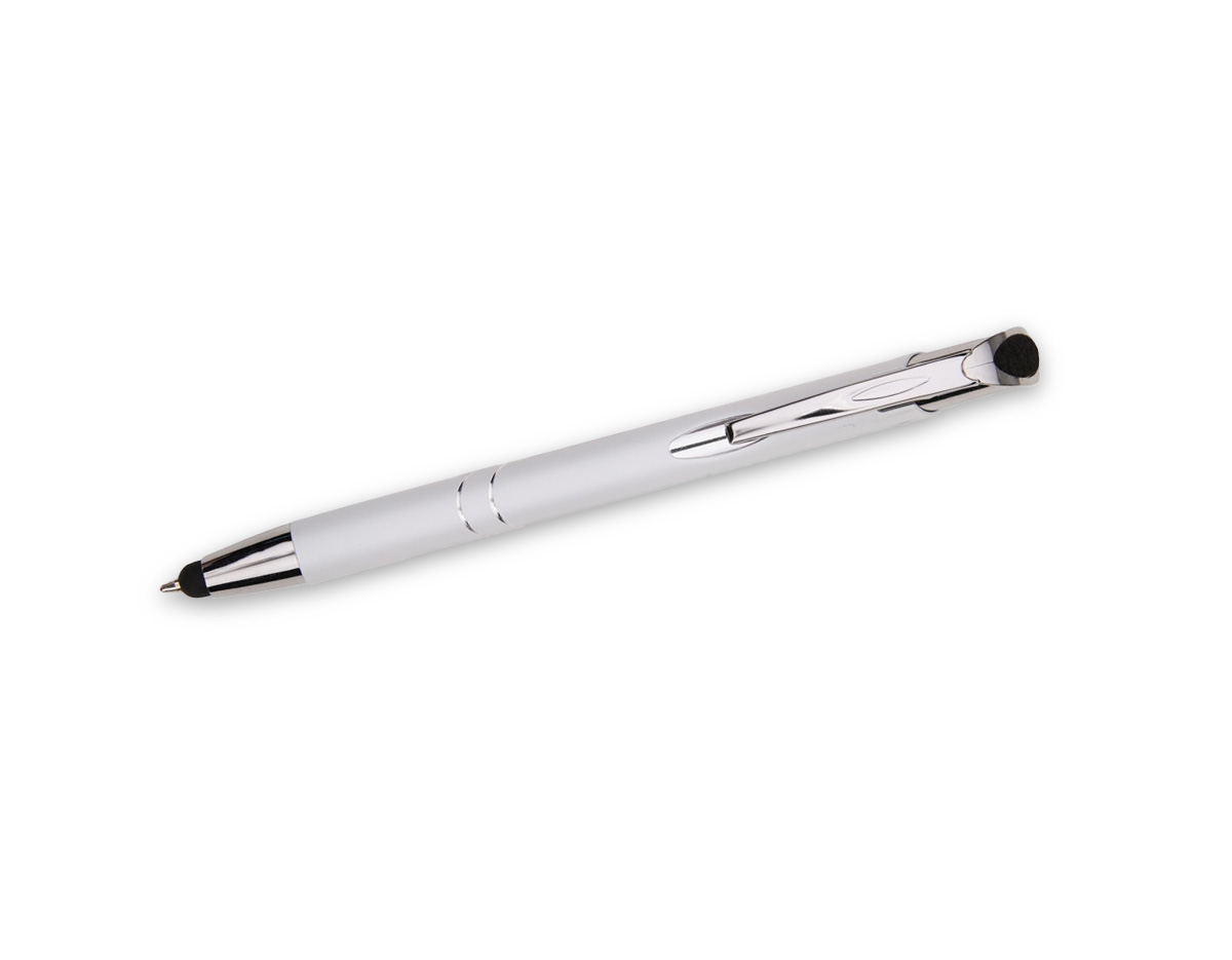 Caneta metálica com clique texturizado e carga azul 1,0 mm, oferecendo escrita suave e confiável. Sua ponta emborrachada permite uso em telas sensíveis ao toque, unindo praticidade e elegância. Um brinde corporativo funcional que destaca sua marca no dia a dia.