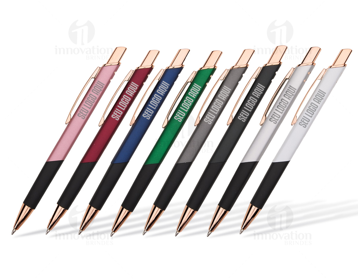 Caneta feita inteiramente em metal com acionamento por clique e carga azul 1,0 mm, oferecendo escrita precisa e confortável. Elegante e durável, combina estilo e funcionalidade, sendo um brinde corporativo sofisticado que valoriza sua marca no dia a dia