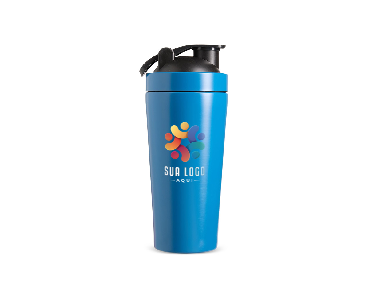 Coqueteleira em aço inox com capacidade para até 900ml. Possui tampa rosqueável em inox com detalhes em plástico, alça integrada ajustável e fechamento por trava. Acompanha mola misturadora.