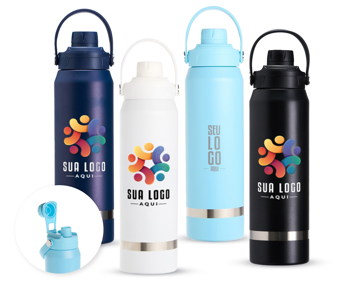 Garrafa térmica em inox 304 com capacidade para até 800ml. Possui estrutura de parede dupla e vedação a vácuo, permitindo a conservação da temperatura de líquidos por mais tempo. Conta ainda com tampa plástica rosqueável com protetor para o bocal, além de alça para transporte.