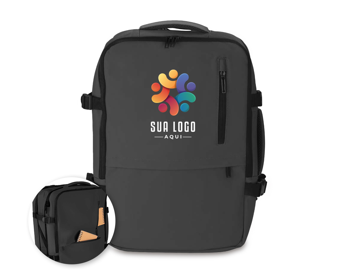 Mochila Pasta confeccionada em poliéster 600D resinado, com dois bolsos frontais e expansor. Possui três engates rápidos, engate para mala de viagem, além de alças de mão e de ombro acolchoadas para maior conforto. Conta com dois compartimentos internos para pequenos objetos, tablet e notebook de até 15,6”, além de elástico interno para manter as roupas no lugar.

Volume: 22L (Sem Expansor)
Volume: 31L (Com Expansor)