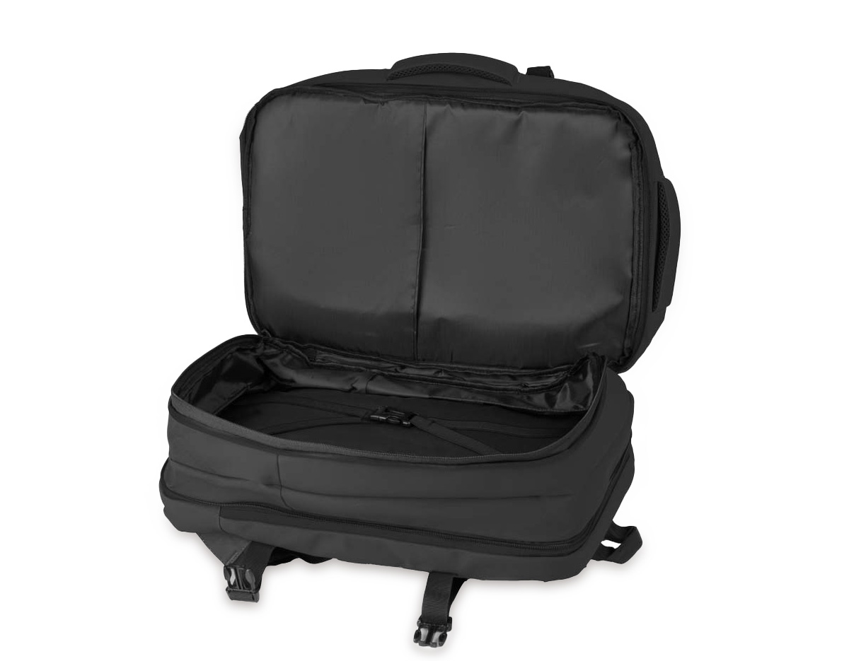 Mochila Pasta confeccionada em poliéster 600D resinado, com dois bolsos frontais e expansor. Possui três engates rápidos, engate para mala de viagem, além de alças de mão e de ombro acolchoadas para maior conforto. Conta com dois compartimentos internos para pequenos objetos, tablet e notebook de até 15,6”, além de elástico interno para manter as roupas no lugar.

Volume: 22L (Sem Expansor)
Volume: 31L (Com Expansor)