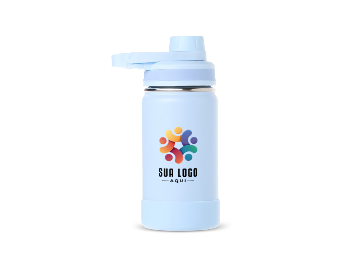 Garrafa térmica em inox, pintura eletrostática e capacidade para até 350ml. Conta com estrutura de parede dupla e vedação a vácuo, permitindo conservar a temperatura de líquidos por mais tempo. Possui tampa rosqueável com protetor para o bocal e alça fixa para facilitar o transporte. Acompanha protetor para a base em silicone.