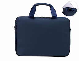 Pasta para notebook confeccionada em couro sintético impermeável com fechamento em zíper e capacidade para aparelhos de até 15,6 polegadas. Possui dois compartimentos: o principal, com revestimento acolchoado, quatro bolsos abertos de tamanhos diferentes e duas divisórias para canetas; e o frontal, com plaquinha metálica fixa na parte externa. Conta ainda com duas alças de mão e um par de abas metálicas para alças removíveis. Acompanha alça de ombro ajustável.