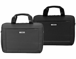 Pasta para notebook confeccionada em couro sintético impermeável com fechamento em zíper e capacidade para aparelhos de até 15,6 polegadas. Possui dois compartimentos: o principal, com revestimento acolchoado, quatro bolsos abertos de tamanhos diferentes e duas divisórias para canetas; e o frontal, com plaquinha metálica fixa na parte externa. Conta ainda com duas alças de mão e um par de abas metálicas para alças removíveis. Acompanha alça de ombro ajustável.