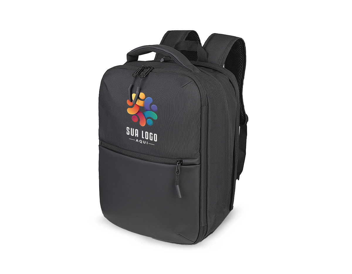 Mochila premium em poliéster 600D com detalhe em PU e interior em poliéster 210D. Conta com compartimento interno a vácuo, acompanha bomba para desinflar, expansor com zíper, compartimento frontal com zíper, compartimento para notebook de até 15,6”, compartimento com zíper nas costas, engate para mala de viagem e alças de mão e ombro acolchoadas.