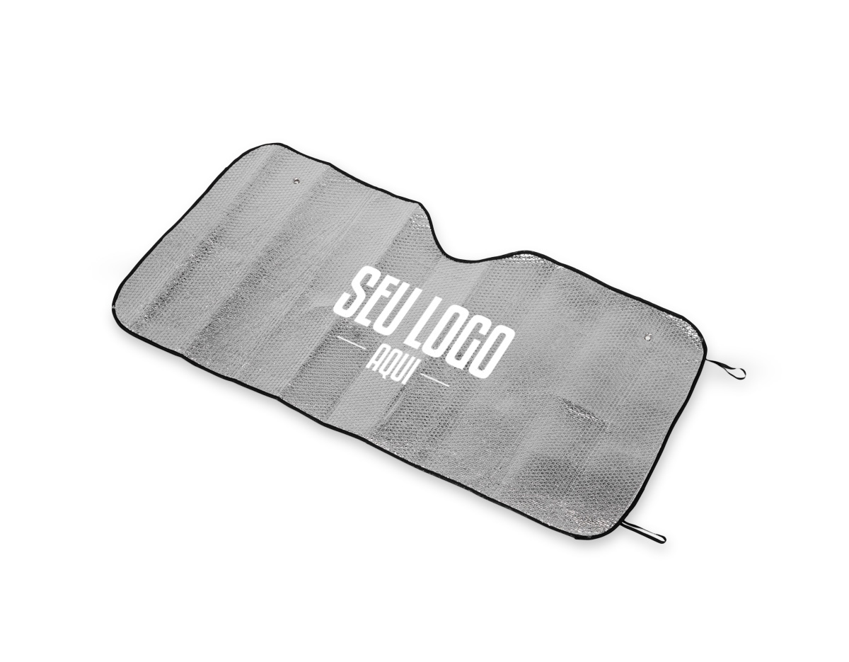 Protetor de para-brisa dobrável confeccionado em alumínio reflexivo, ideal para reduzir o calor interno do veículo. Possui bordas em nylon, par de elásticos fixos para mantê-lo dobrado quando fora de uso e acompanha duas ventosas para fixação no vidro. Um brinde corporativo funcional, prático e de grande utilidade no dia a dia.