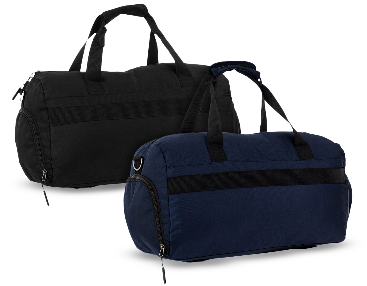 Mala confeccionada em Oxford resistente à água com fechamento em zíper e capacidade para até 27 litros. Possui compartimento lateral para tênis, bolso frontal com revestimento em PVC para guardar itens úmidos e faixa posterior para acoplar em malas. Conta ainda com duas alças fixas em nylon e suporte de juntura. Acompanha alça transversal ajustável.