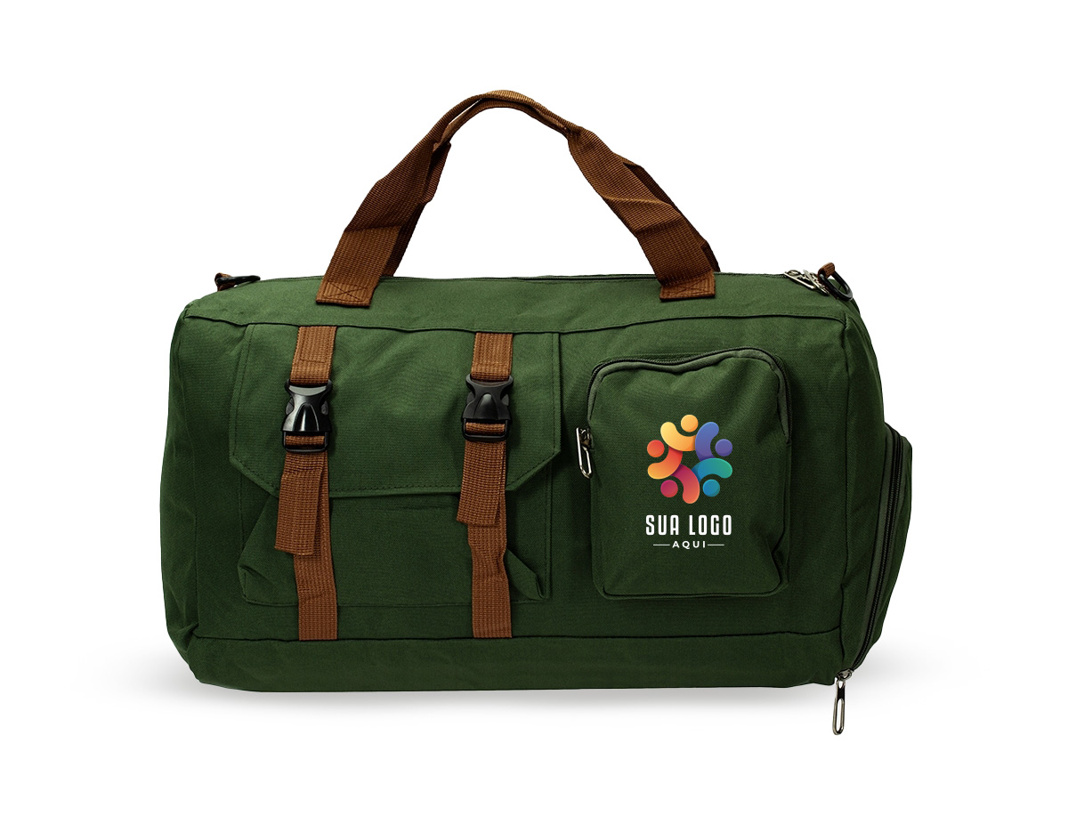  Bolsa confeccionada em Oxford impermeável, fechamento em zíper e capacidade para até 23L. Possui compartimento interno com dois bolsos em tamanhos diferentes. Conta ainda com um par de bolsos frontais, sendo um com fechamento em zíper e outro aberto com fivelas compressoras, além de faixa posterior para acoplar em puxadores de malas. Acompanha alça transversal ajustável.