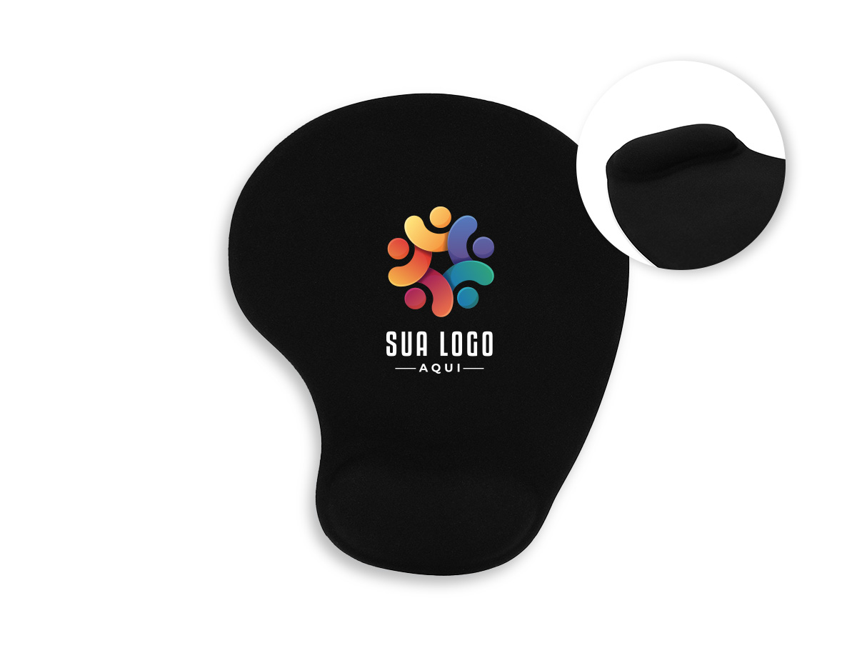 Mouse pad ergonômico confeccionado em neoprene, com apoio para punho em silicone que proporciona maior conforto durante o uso contínuo. Possui base revestida em silicone antiderrapante, garantindo estabilidade sobre a mesa. Ideal como brinde corporativo funcional, valoriza a rotina de trabalho com praticidade e bem-estar.