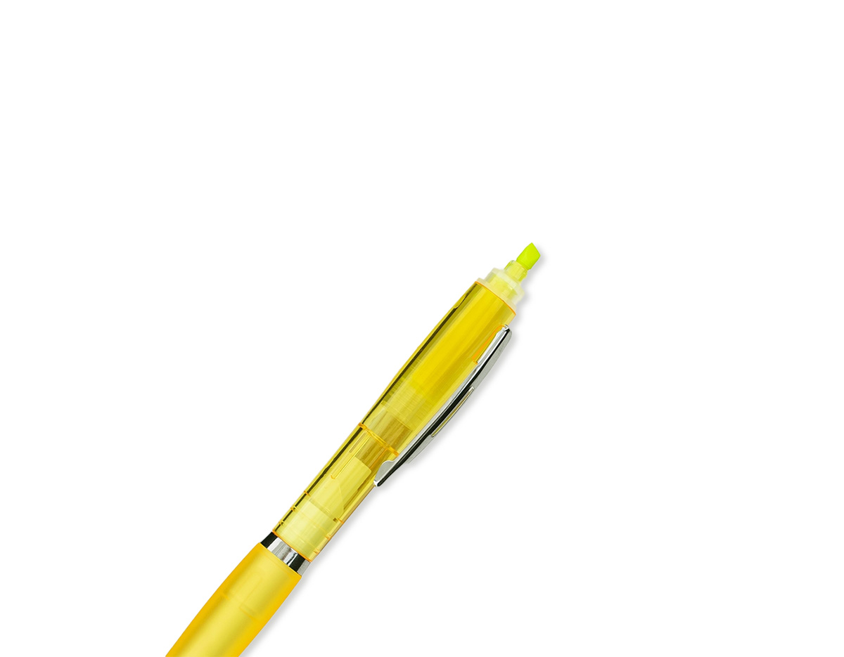 Caneta plástica multifuncional com marca-texto integrado, ideal para destacar e escrever no dia a dia. Possui detalhe emborrachado que proporciona maior conforto no uso, tampa protetora para o marca-texto, acionamento por clique e carga esferográfica azul de 1,0 mm. Um brinde corporativo prático, versátil e funcional para ambientes profissionais e educacionais.