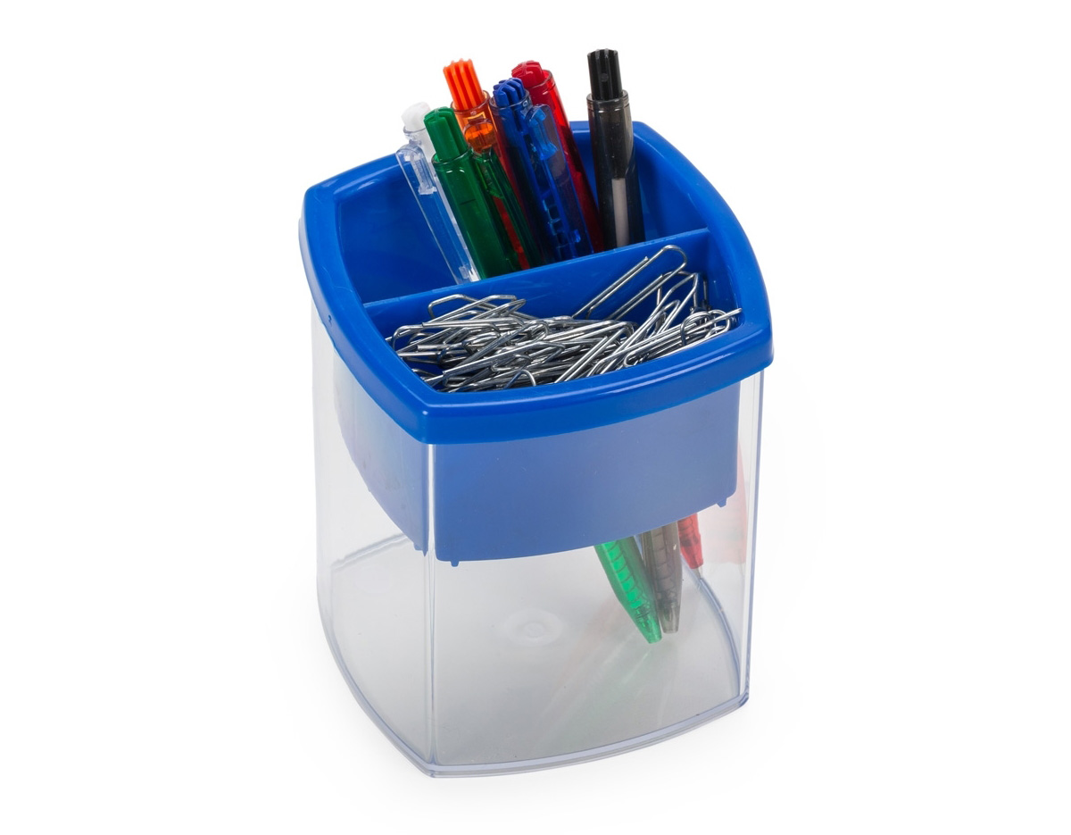 Porta caneta e clips de plástico com divisória